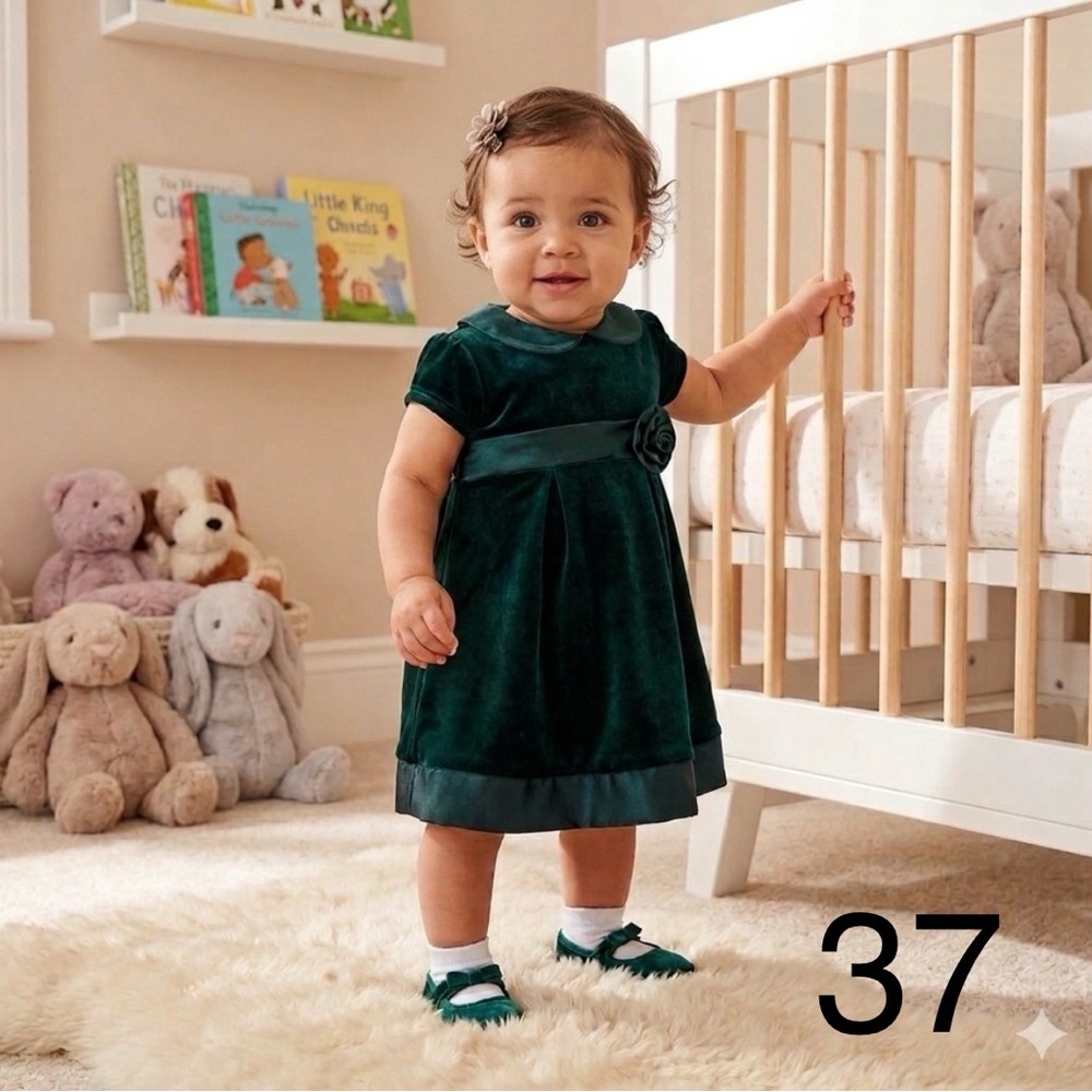 Green Velvet A-Line Dress with Peter Pan Collar